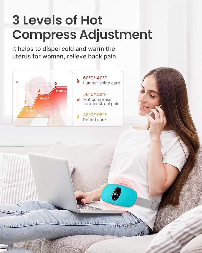 iDOO Heating Pad for Period Cramps, FSA Eligible Items Only List, Portable Cordless Heating Pad, Electric Waist Belt Device, Gifts for Girlfriend Mom Wife Women (Blue)