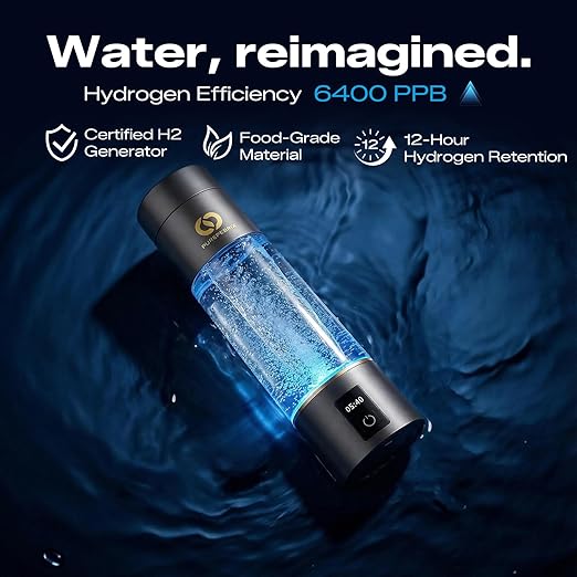 Hydrogen Water Bottle Generator - Up to 6400 PPB & 12-Hour Hydrogen Retention - H2 Certified SPE/PEM Tech - Portable, Recovery & Easter Wellness Gift (Grey)