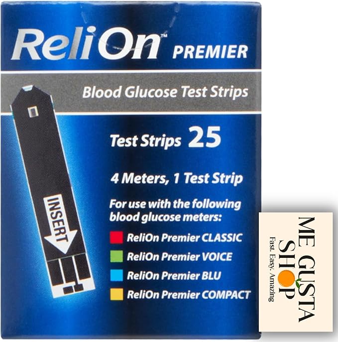 ReliOn Premier Blood Glucose Test Strips, 25 Count Pack of 01 25 Total + me Gusta Sticker