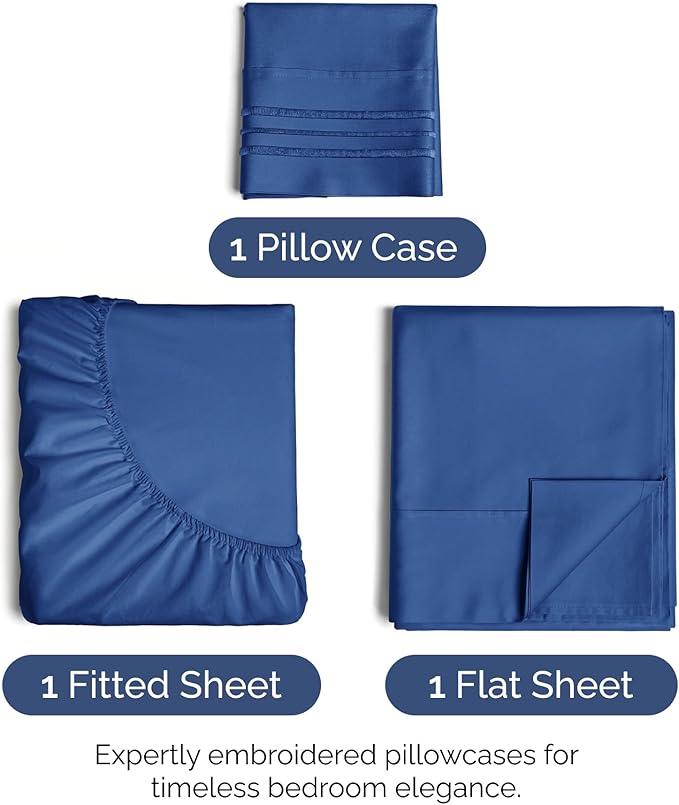 Twin Size 3 Piece Sheet Set - Extra Soft, Breathable & Cooling Sheets - Hotel Luxury Durable Bed Sheets for Women & Men - Deep Pockets, Easy-Fit & Wrinkle-Free Sheets - Cobalt Blue Oeko-Tex Bed Sheets
