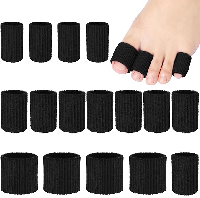 Blulu 16 Pcs Toe Cushion Tube Sleeves Soft Gel Corn Pad Protectors for Cushions Corns, Blisters, Calluses, Toes and Fingers(Black)