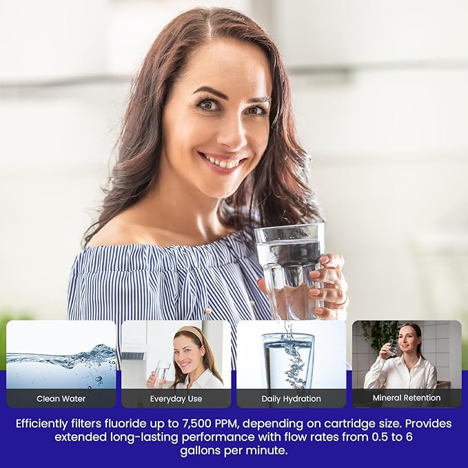 Crystal Quest SMART + Calcium GAC Fluoride Reduction Water Filter Cartridge - 1 Micron - Coconut Shell GAC - Eagle Redox Alloy - Reduces Fluoride & Contaminants -2-7/8” x 9-3/4”