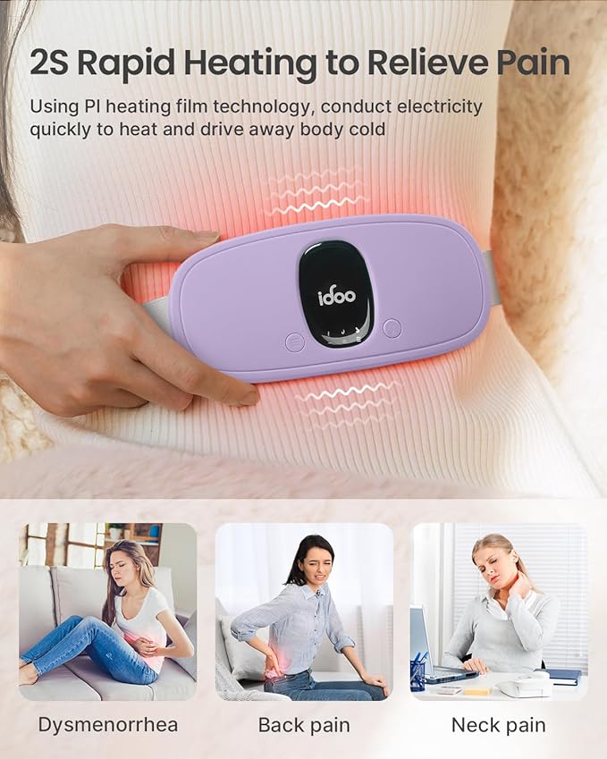 iDOO Portable Heating Pad, FSA Eligible Items Only List, Period Heating Pad with 3 Heat Levels and 3 Massage Modes, Electric Fast Heating Belly Wrap Belt, Gifts for Girlfriend Mom Wife Women (Purple)