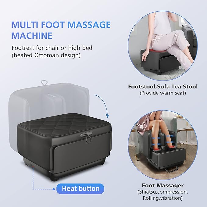 COMFIER 2 in 1 Foot Massager Machine, Shiatsu Foot and Calf Massager with Heat,Kneading,Vibration,Compression Massagers for Feet,Ankle,Leg,Tired Muscles & Plantar Fasciitis,Gift for Men Women