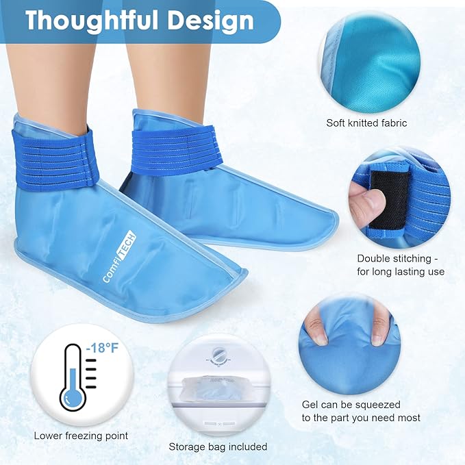 ComfiTECH Foot Ice Pack Wrap for Feet, Cooling Boot for Ankle, Cold Heel Pad for Plantar, Large