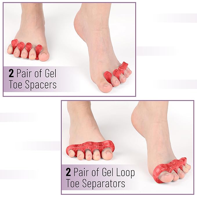 Dr. JK- ToePal Gel Toe Separator, 4 Pairs, Toe Spacers, Bunion Corrector, Cherry & Violet