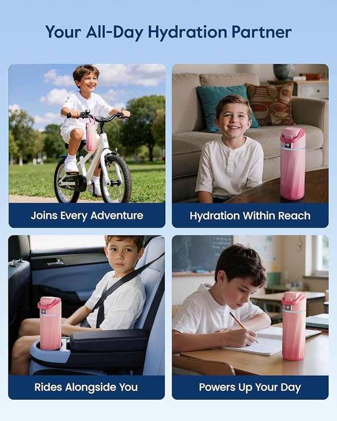 BOOST Smart Water Bottle with Reminder & Tracker, 16oz Kids Water Bottle for School, DIY Refrigerator Magnets, BPA-Free Vacuum Insulated Stainless Steel, Ideal for Mother's Day Gifts