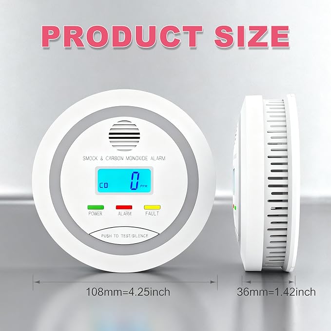 3 Packs Smoke and Carbon Monoxide Detector, 2-in-1 Combo Alarm, Battery Operated Smoke Detector & CO Alarm with LCD Display, Dual Sensor Smoke Alarm &CO Sensor, Easy to Install,85db Sound