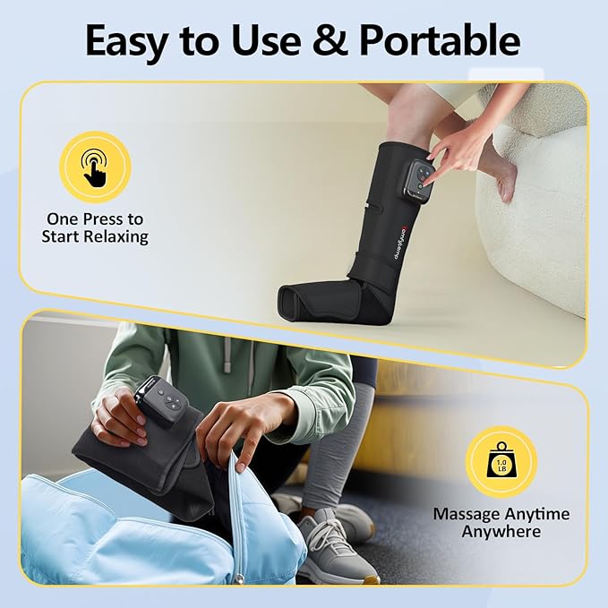 Comfytemp Cordless Air Compression Leg Massager for Circulation and Pain Relief FSA, Portable Foot and Calf Compression Boot for Swelling, HSA Eligible, Ideal for Mom Dad (1 Pack, Fits Calf 13"~19")