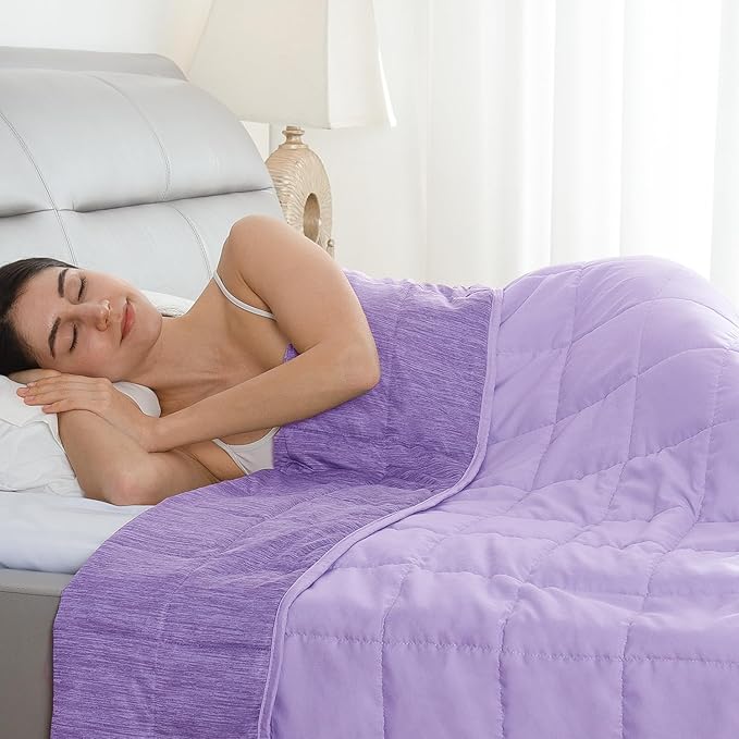 Drewin Weighted Blanket Twin Size 15 lbs, Soft Cozy Microfiber Weighted Blanket for All Season, Dual Sided Cooling Blanket for Night Sweats, Premium Ceramic Beads, 48 x 72 inches, Purple