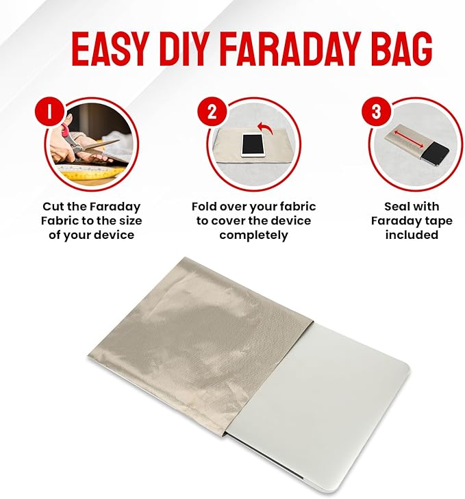 ATMOSURE Faraday Fabric & Tape Kit, 1 Yard (44 x 36 in) - EMF Blocker and RF Shielding for DIY Faraday Bags, RFID Protection, Copper-Nickel Material