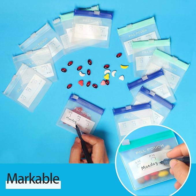 18 Packs Color Pill Pouch Bags 12mil 3 x 2.75 Inch bpa-Free, Frosted Clear EVA Materials, Heavy-Duty Thick Plastic Bags, Seal Zipper for Travel Medicine Organizer, Jewelry, Small Craft Pieces-Green
