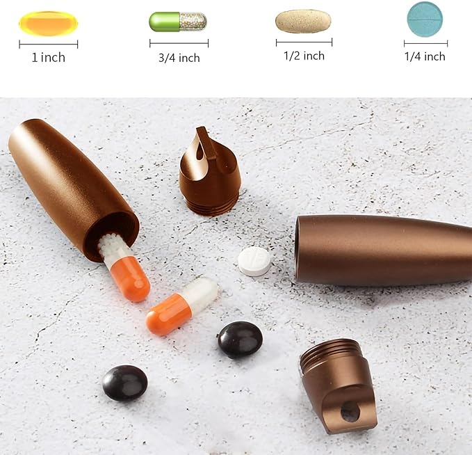 Small Pill Organizer with Keychain, Mini Pill Bottle/Gold Pill Container for Purse, Metal Waterproof Pill Box.