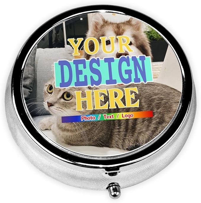 Custom Pill Box, Personalized Round Pill Case, Customized Vitamin Pill Organizer for Purse Pocket Travel