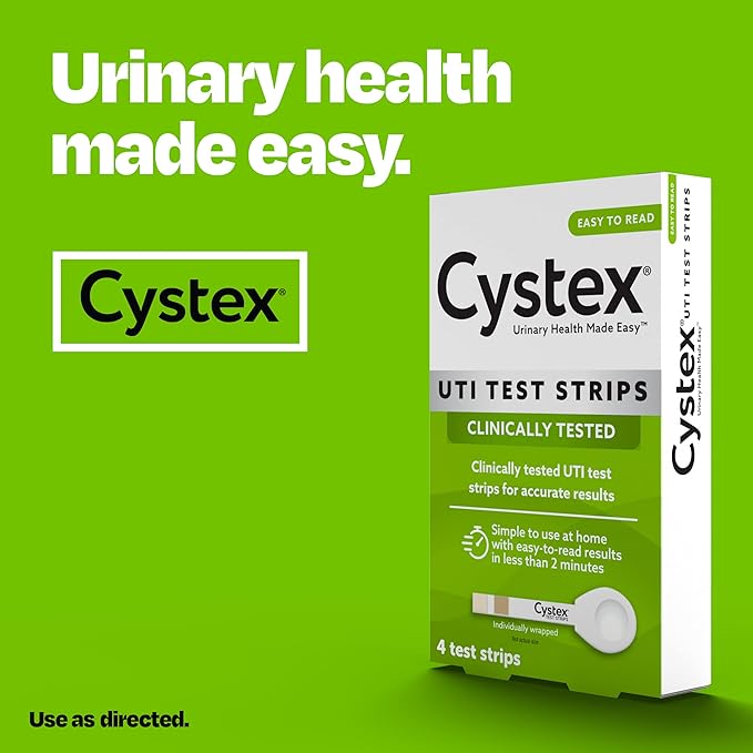 Cystex UTI Test Strips for Women & Men - Fast, At-Home Urinary Tract Infection Test Kit - Detects Leukocytes & Nitrites - Clinically Accurate Results in 2 Minutes - 4 Test Strips per Box