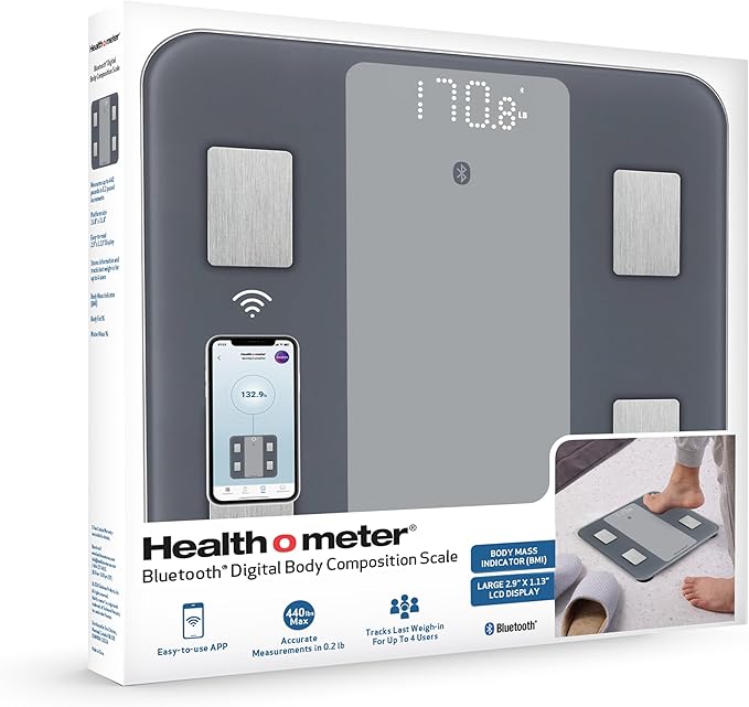 Health o meter Bluetooth Digital Bathroom Scale with Smart Connectivity BMI & Body Fat Tracking 440 lb Capacity for Multiple Users