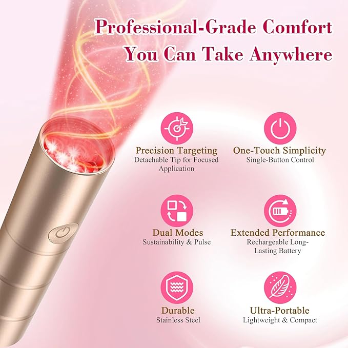 Handheld Red Light Therapy for Skin Appearance, for Muscle Relaxation, Joint Comfort, and Wellness for Knee, Portable 660nm 810nm 850nm 940nm Infrared Light with Dual Modes and Detachable Tip