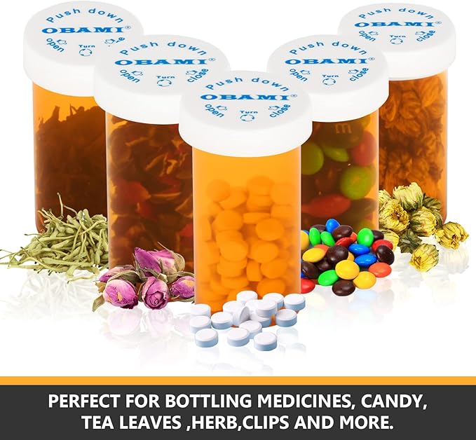 Plastic Medicine Pill Bottles with Child Resistant Caps - Push Down and Turn - Prescription Vial, Medicine Container, Pill Cases Dispenser Organizers (12pcs, 30 Dram)