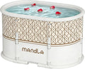 Portable Bathtub, Foldable Bathtub No Installation, Freestanding Shower Bathtubs with Cushion, Collapsible SPA Soaking Bath Tub, Hot & Ice Bath Tub for Indoor Outdoor (White Brown Stripes)