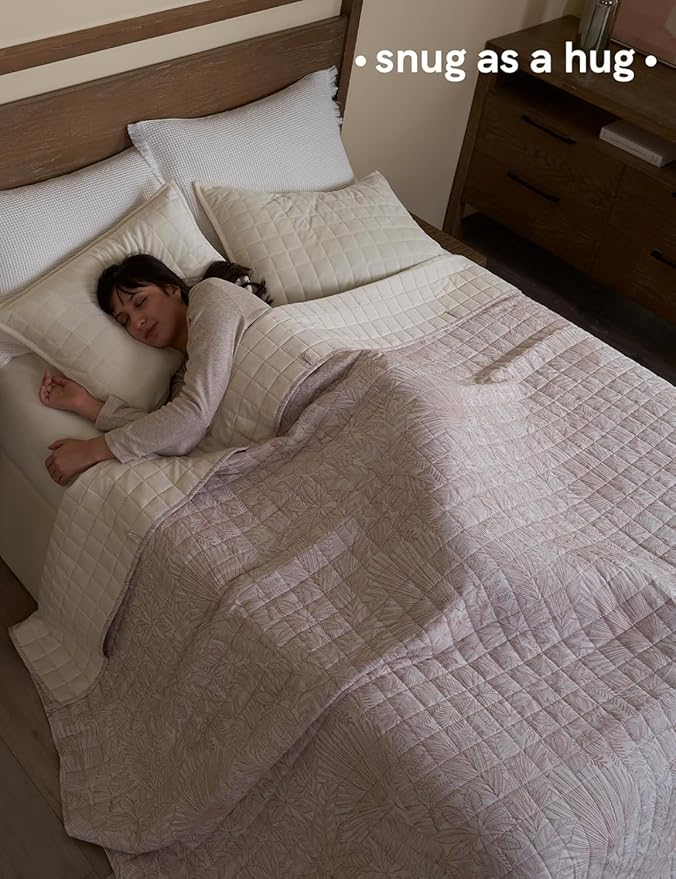 YnM 12lbs Weighted Blanket for Adults, Linen Heavy Bed Throw Blanket with Cooling Glass Beads for All Season Use, Ideal for ~110lbs (48x72 Inches, Twin/Full, Palm Tree)