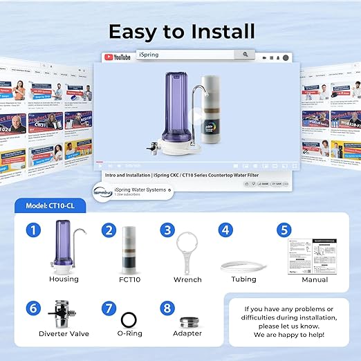 iSpring CT10-CL 7-Stage Countertop Water Filter System, pH-Balanced, Reduces Heavy Metals, VOCs, Chloramines, Lead, Bad Odor, and Chlorine, Up to 12 Months, 2.5" x 10", Clear (Filter Included)