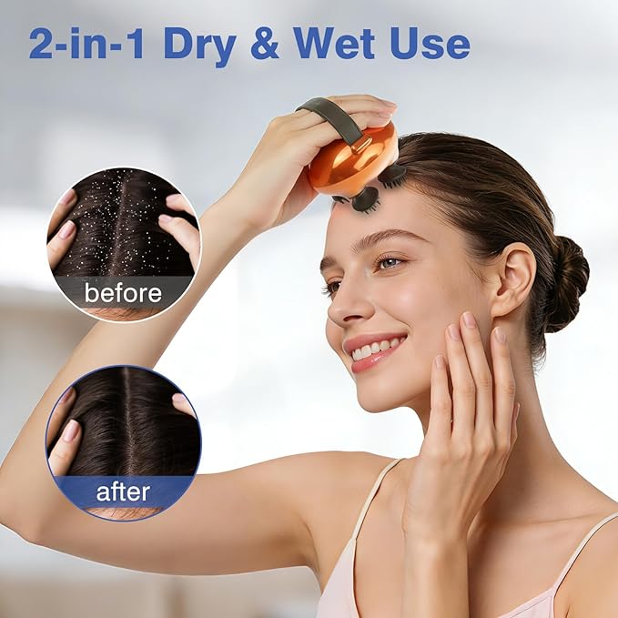 cotsoco Electric Cordless Head Scalp Massager with 3 Types Massage Heads, Handheld Portable Head Scratcher Massager for Stress Relax, Deep Clean and Hair Growth, Gifts for Men Dad Mom