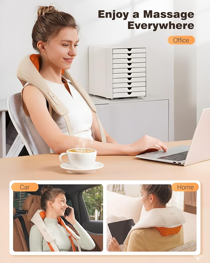 KNQZE Neck and Shoulder Massager with Heat, Cordless Back and Neck Massager, Upgraded Graphene Heating, 4D Shiatsu Deep Kneading Massage for Shoulder, Back Pain Relief (Beige)