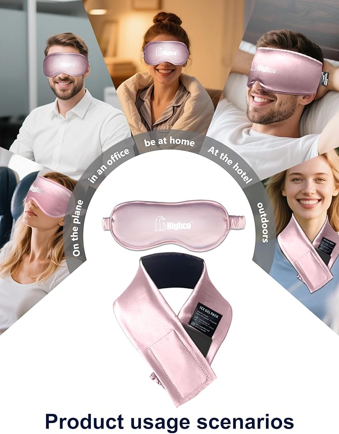 2 Packs Cooling Eye Mask and Neck Ice Pack Wrap,Hot Cold Compress Ice Pack for Neck,Cold Gel Cooling Mask for Sleep,Reusable Ice Eye Mask Cold Compress for Puffy Eyes,Pink