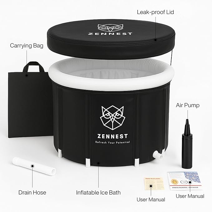 Upgraded 80 Gal Ice Bath Tub For Athletes - American Engineered Cold Plunge Tub Outdoor, 6-layer Insulated Inflatable Ice Tubs for Cold Plunge & Portable Bathtub For Adults - includes eBook