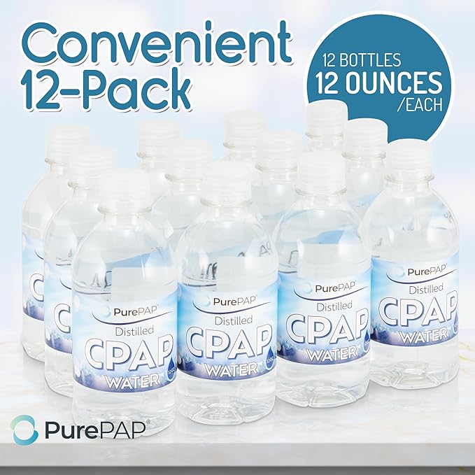 Distilled Water - 12-Pack of 12oz Bottles for CPAP Machine Humidifier - Clean, Safe