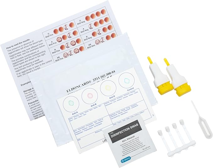 Eldoncard Blood Typing Kit, 2 Test Pack, Know Your Blood Type, Accurate Instant Home Testing, Determine A, O, B, RHS-D Negative & Positive Groups, Home Health Tests, Complete Health Testing Kit