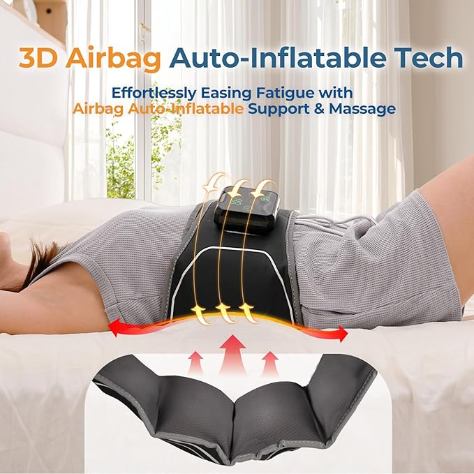 Heating Pad for Back with Auto-Inflatable Massager, 58’’ Cordless Lower Back Massager with 3 Vibration and 4 Heat, Portable Heated Pads for Back Pain Relief, Gifts for Women Men Family