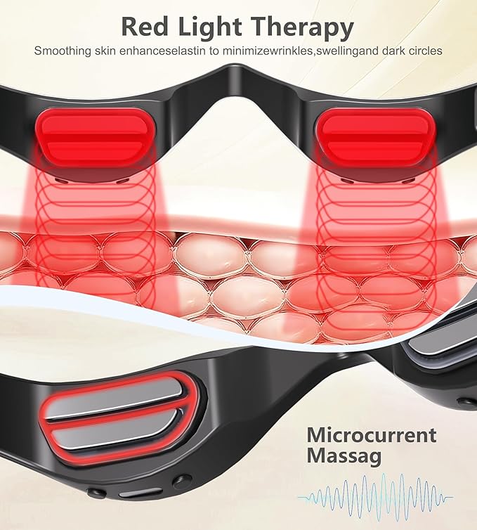 Under-Eye Red Light Therapy Glasses, Rechargeable Therapy Device Microcurrent Eye Massager, Eyes Bag Remover for Dark Circles, Eye Bags & Wrinkles