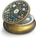 Small Pill Case Pill Box with Mirror Retro 3 Compartment Pill Holder for Purse or Pocket Bronze Portable Medicine Vitamin Container Fish Oil and Supplement Storage BPA-Free(Retro Plants)