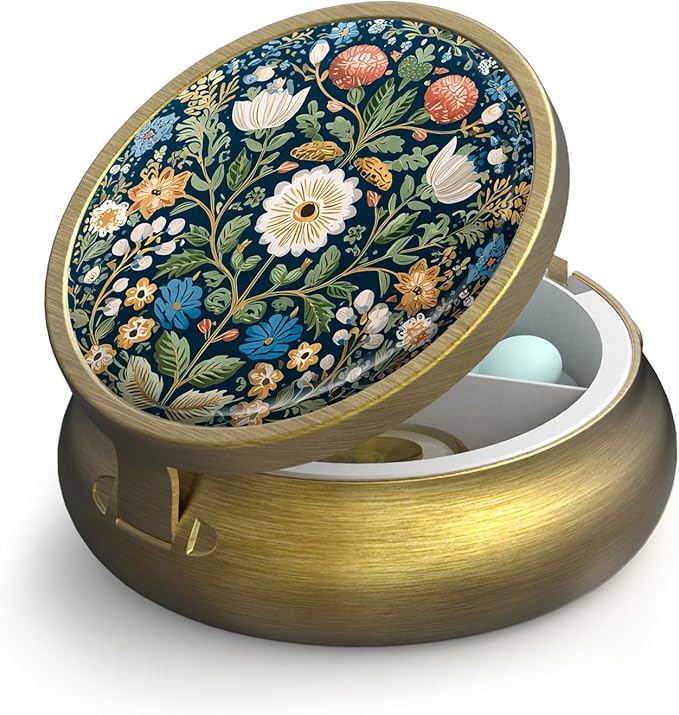 Small Pill Case Pill Box with Mirror Retro 3 Compartment Pill Holder for Purse or Pocket Bronze Portable Medicine Vitamin Container Fish Oil and Supplement Storage BPA-Free(Retro Plants)