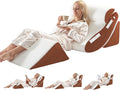 Orthopedic Bed Wedge Pillow Set 4PCS – Memory Foam Pillows for Sleeping, Post Surgery, Back Pain, Sitting Up in Bed, Acid Reflux, Snoring, Leg & Arm Support, White Brown