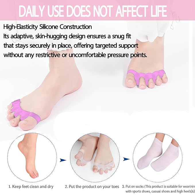 2PCS Toe Separators for Women and Men, Gel Toe Spacers for Pedicure and Foot Alignment, Comfortable Foot Care for Bunions and Overlapping Toes(Pink)