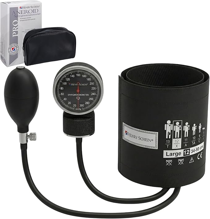Adult Pro Aneroid Sphygmomanometer – Size 12 (13"–19.5") Black Cuff, Manual Blood Pressure Monitor, Reusable, Dial Display, Includes Leatherette Carrying Case – 1 Count