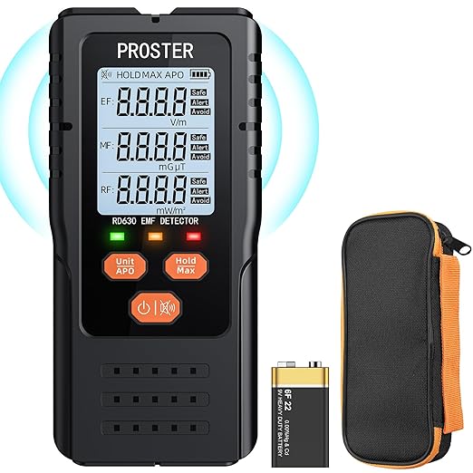 Proster 3in1 EMF Meter - Digital Electromagnetic Field Radiation Detector for 5G Cell Tower WiFi Signal Detector Home Office EMF Inspections or Ghost Hunting