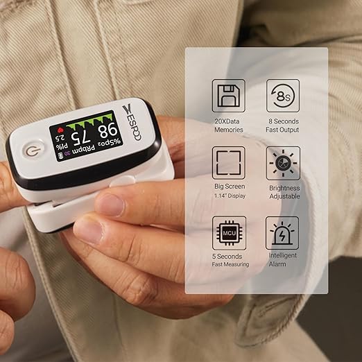 Oxygen Monitor Fingertip, Pulse Oximeter OLED-TFT Display with 20 Memories