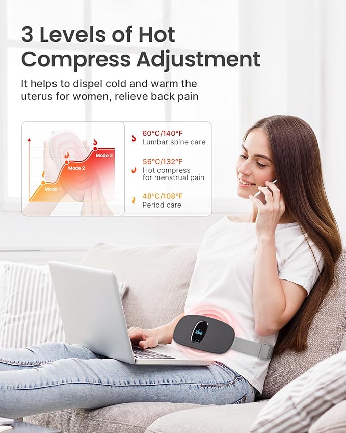 iDOO Period Heating Pad for Cramps, FSA Eligible Item, Menstrual Travel Heated Pad with 3 Heat Levels and 3 Massage Modes, Portable Cordless Heating Pad, Gifts for Girlfriend Mom Wife Women,(Black)