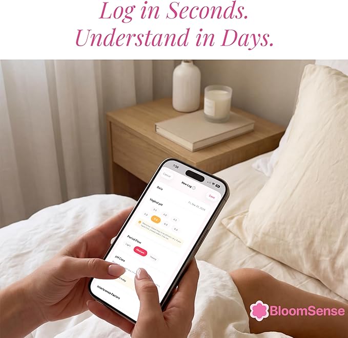 NATURELAND Vaginal pH Test Strips for Women – At-Home Test Kit, with BloomSense App, Accurate 3.5-6.5 Range, Foil-Sealed (20 Strips)