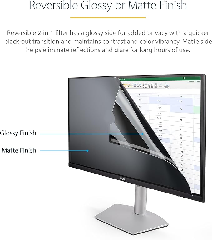 StarTech.com Monitor Privacy Screen for 23.8" Display - Computer Screen Security Filter - Blue Light Reducing Screen Protector Film - 16:9 Widescreen -Matte/Glossy - +/-30 Degree, TAA