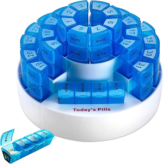 Monthly Pill Organizer 4 Times A Day, 31 Day Pill Box Detachable Compartments, Portable Travel Daily Pill Case, Bpa Free Airtight Medication Holder for Pills Vitamin Fish Oil Supplements