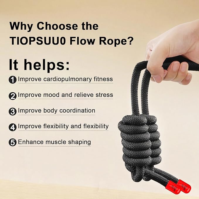 Flow Rope Exercise Jump Rope For Fitness, Working Out, Flow with 9 Ft Adjustable Double Woven Workout Rope For Men, Women, Beginners' Training – Indoor & Outdoor Cardio
