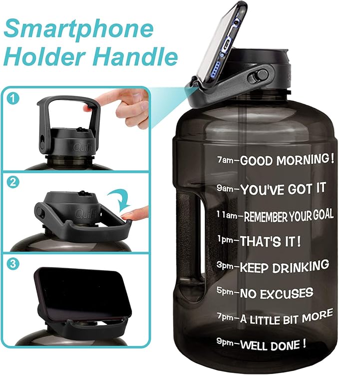 QuiFit 1 Gallon Water Bottle - with Straw & Motivational Time Marker Leak-Proof BPA Free Reusable Gym Sports Outdoor Large(128OZ/73OZ) Capacity Water Jug