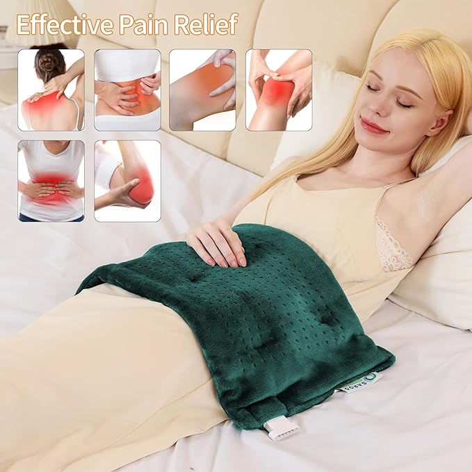 Massaging Weighted Heating Pad - Electric Heating Pad for Back Pain Relief with Massager, 3 Heat, 6 Massage, Auto Off, Extra Large Vibrating Heat Pad for Shoulder Neck (Hunter Green, 12"×24")