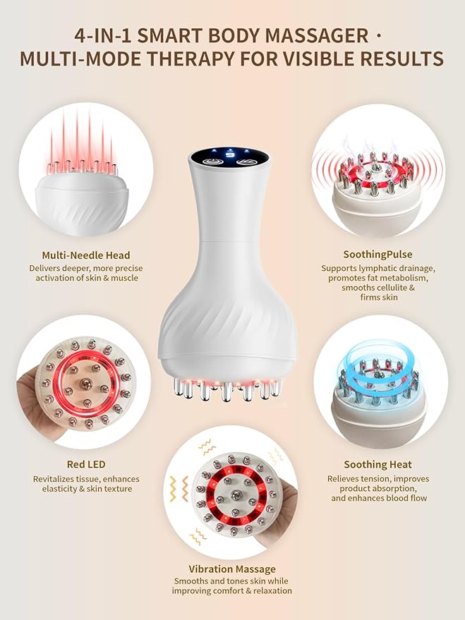 Lymphatic Drainage Massager & Anti Cellulite Massage Tool, Helps Reduce Stretch Marks & Cellulite, for Legs, Arms & Belly, Body Sculpting Machine with Microcurrent, Light, Heat & Vibration