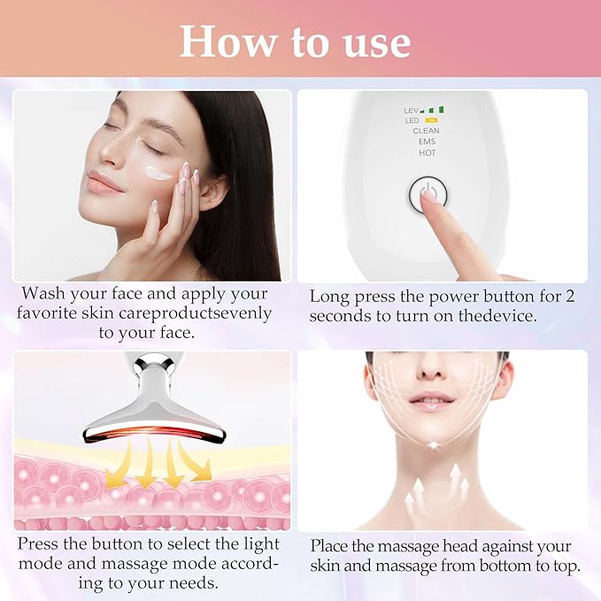 Red-Light-Therapy-for-Face and Neck Massager,7 Colors Womens Skin Rejuvenation Lifting Facial Massager Tool for Toning,Glow Boost (Green)