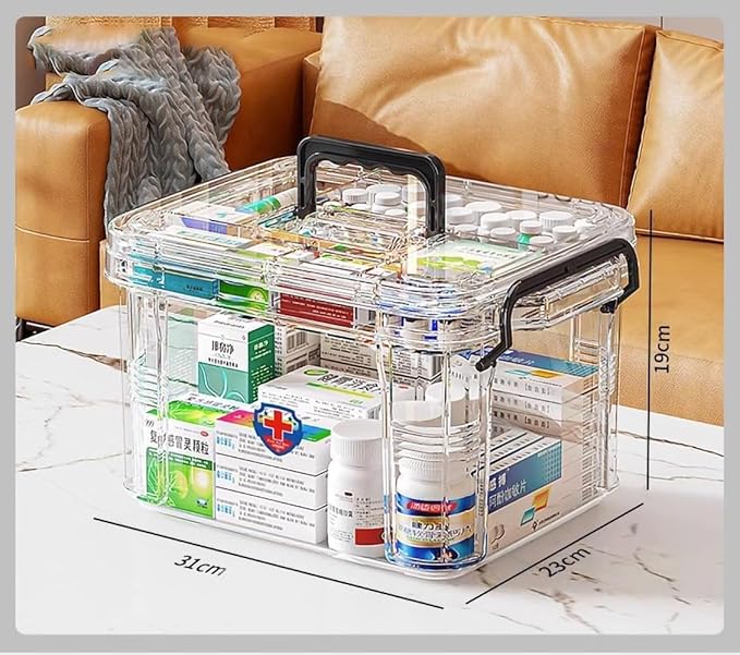 Double Compartment Medicine Organizer - Large Capacity, Transparent, Pill Bottle & Medication Storage Box